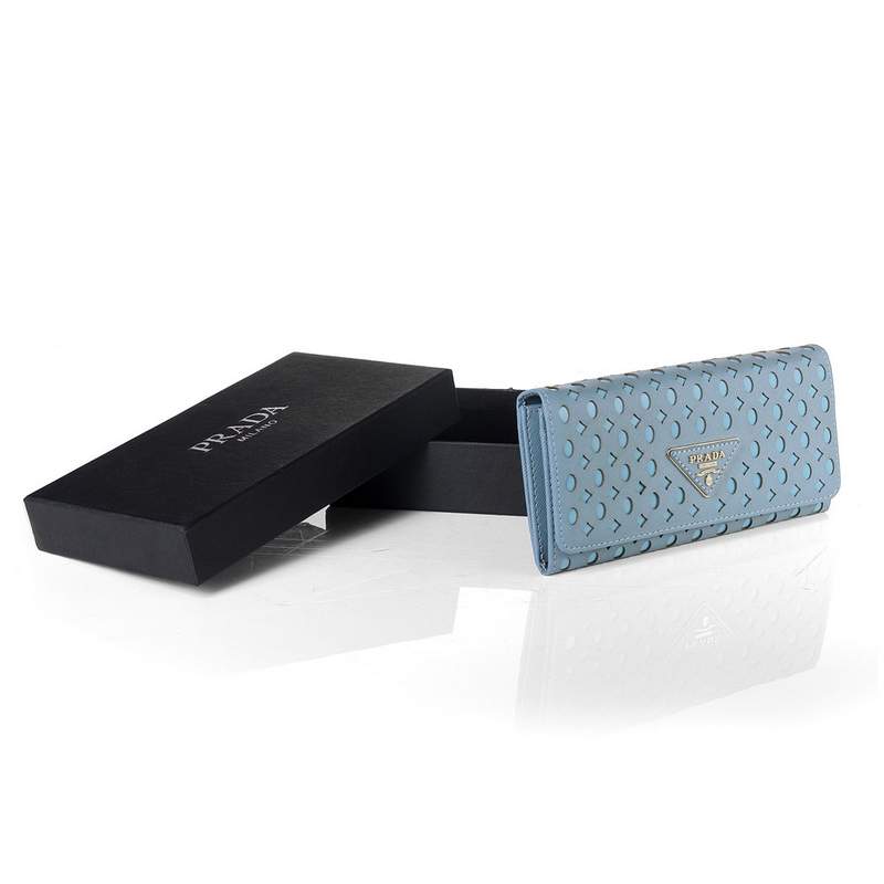 Knockoff Prada Real Leather Wallet 1141 light blue - Click Image to Close